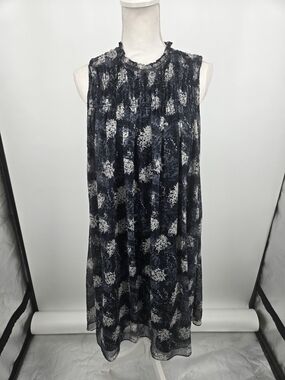 Joie Navy & White Sleeveless Smocked Midi Dress Large (7714)